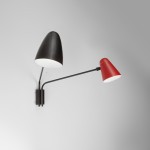 Double arm black and red wall light by Robert Mathieu