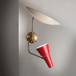 Rare double arm red and white lacquered wall light by Bruno Gatta for Stilnovo 