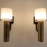 Pair of Jean Boris Lacroix brass and perspex wall lights