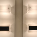 Pair of black and white perspex wall light by Jean-Boris Lacroix