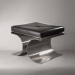 Stool with black leather by Michel Boyer 